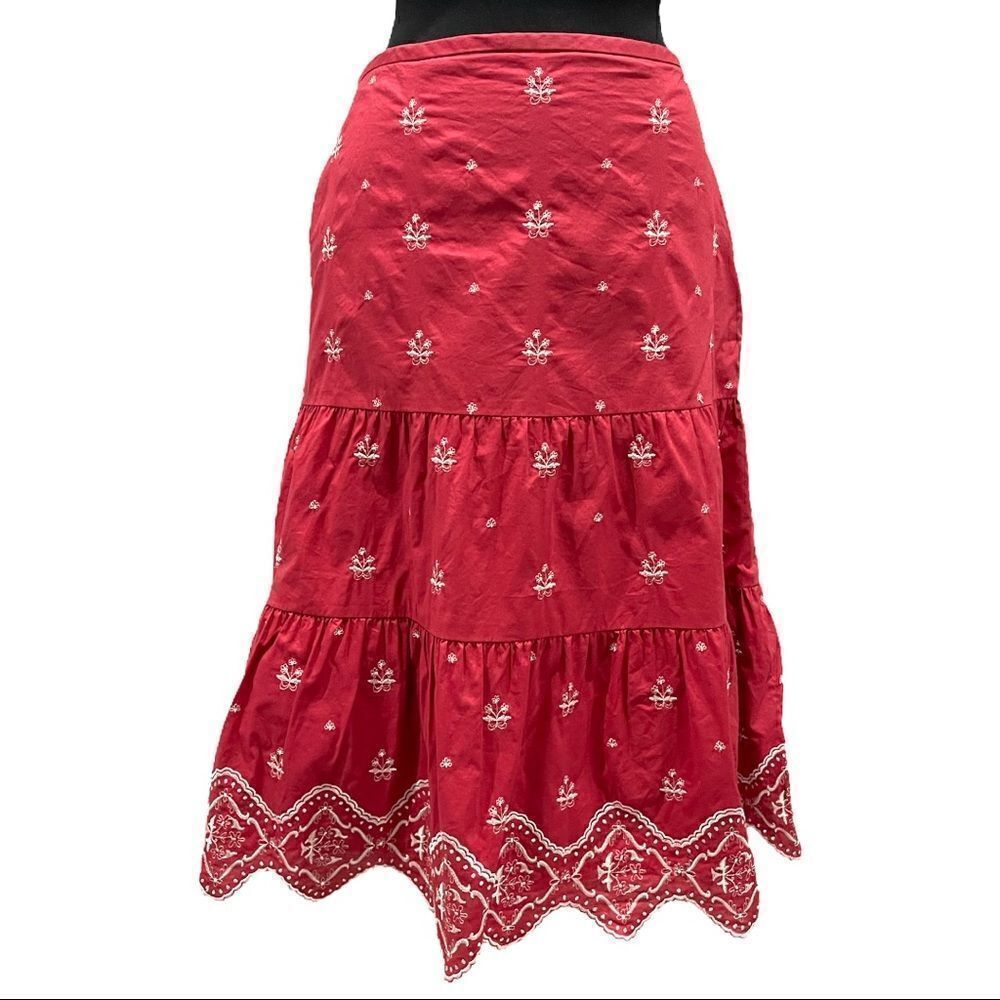 𝅺ann Taylor Tiered Embroidered Skirt Sz 4